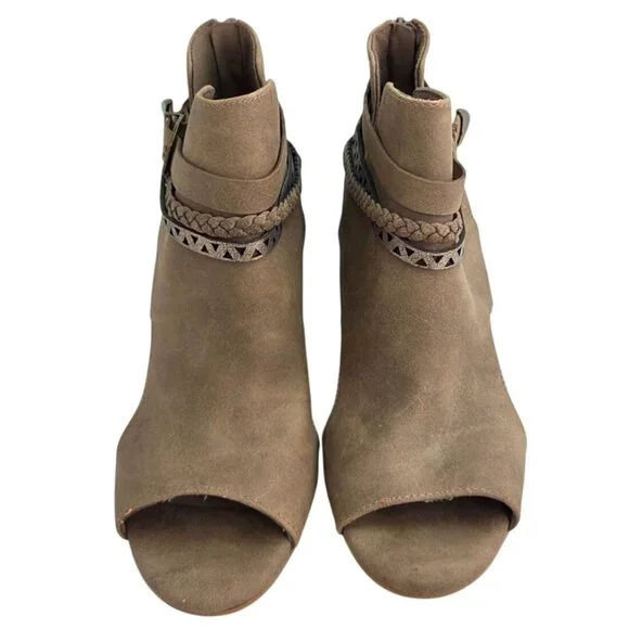 Jellypop Tenley Womens Taupe Peep-Toe Booties Block Heel Braided Strap Zipper 9M - Picture 9 of 9
